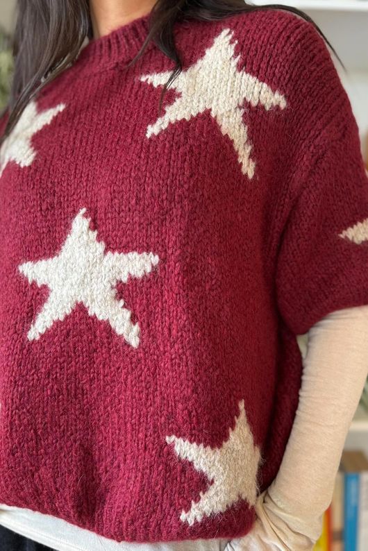 Big Softie Star Short Sleeve Knit Burgundy